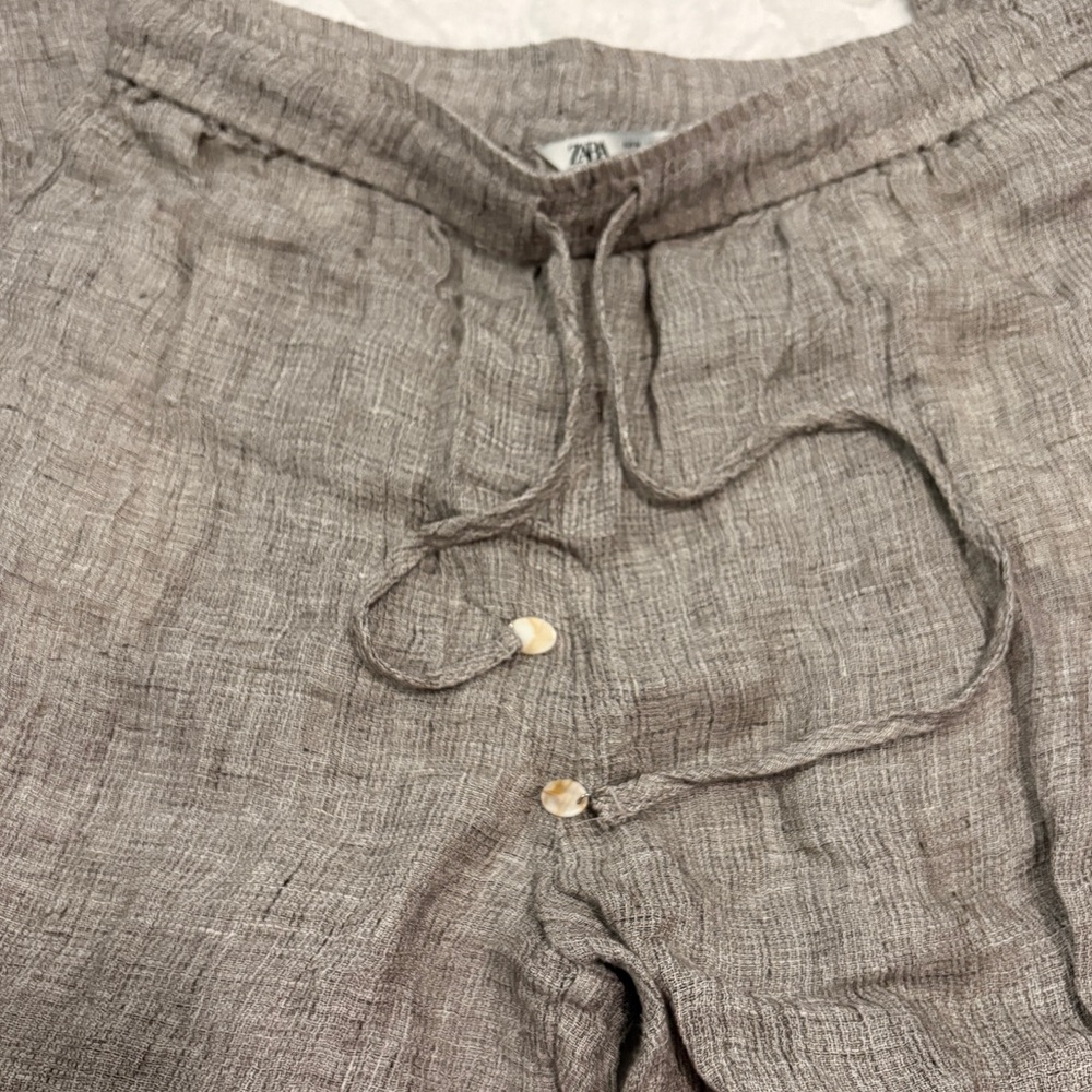 Zara Pants 100% Linen Wide-Leg Neutral Color Pants (item #A21) - Picture 9 of 10